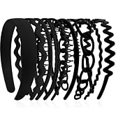 TODDER 9 PCS Black Headbands with Teeth Plastic Headbands for Women Mens Hair Non Slip Comb Hairb...