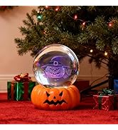 ZEERSHEE 60mm 3D Pumpkin Decor Crystal Ball with LED Stand Halloween Pumpkin Lights Snow Globe fo...