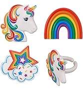 DECOPAC Rainbow Unicorn Rings, Cupcake Decorations, Magical Food Safe Cake Toppers – 24 Pack, Mul...