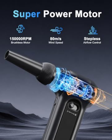 Electric Air Duster Kit - Brushless Motor, Multi-Nozzle for PC, Camera, Car, Outdoor Use