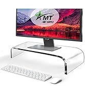 AMT Clear Acrylic Computer Monitor Stand, Grade-A Acrylic Clear Monitor Riser, Cat Keyboard Prote...