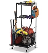 EXTCCT Sports Equipment Garage Organizer - Rolling Ball Storage with wheels, 3-Tier Sports gear S...