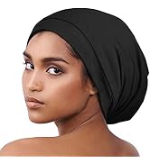 Alnorm Cozy Satin Lined Slouchy Beanie Cap with Soft Elastic Band for Women Black