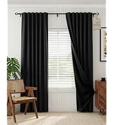 PONY DANCE Black 100% Blackout Curtains 84 Inches Long for Bedroom, Thermal Insulated Rod Pocket ...