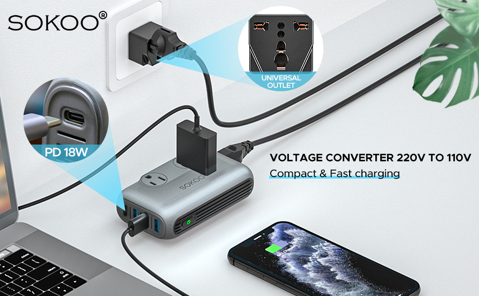 SOKOO voltage converter power converter 220v to 110v converter