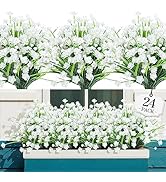 AGIRL 24 Bundles Artificial Flowers for Outdoor,No Fade Fake Plastic Flowers Faux Plants for Deco...