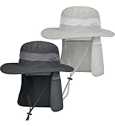 IYEBRAO 2 Pack Mens UV Protection Sun Hat with Neck Flap Summer Foldable Mesh Boonie Cap for Fish...