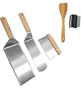 Commercial Griddle Tools Set – Stainless Steel Grill Spatula, Scraper & Dough Cutter for Flat Top...