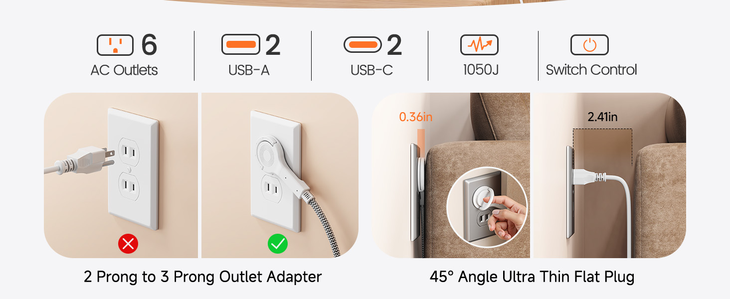 2 Prong to 3 Prong Outlet Adapter