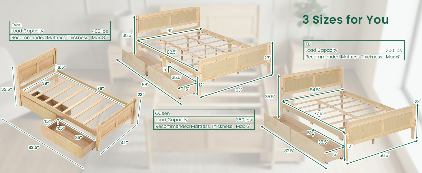 Giantex Twin Bed with 2 Storage Drawers