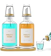 2PCS Glass Mouthwash Dispenser for Bathroom Countertop – 14oz/410ml Refillable Mouthwash Bottle w...