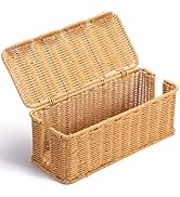 YECAYE Handwoven Rattan Style Cable Management WavyWeave Box, Decorative Storage Cord Organizer B...