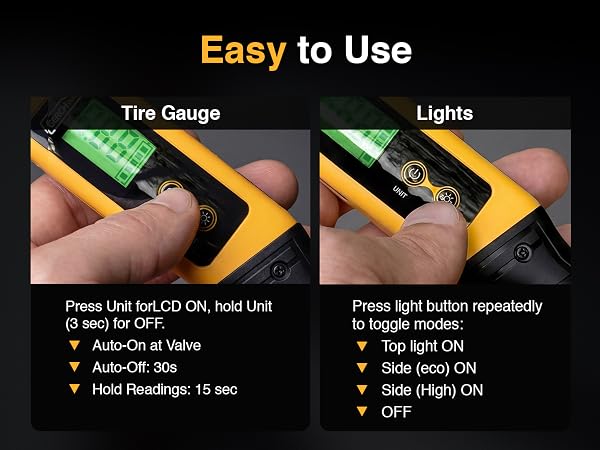Easy to Use Rechargeable Digital Tire Pressure Gauge with Magnetic Lights