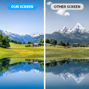 Indoor projector screen displaying HD images