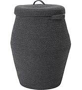 26" x 20" Tall Extra Large Storage Basket with Lid, Cotton Rope Storage Baskets, Woven Laundry Ha...