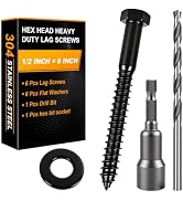 Xpokcai Hex Head Lag Bolts for Wood, 1/2" x 6", Lag Screws 6 Count | Hex Head Lag Screws for Wood...