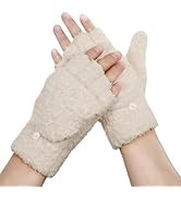 Achiou Warm Fingerless Gloves for Women Men, Convertible Winter Fingerless Mittens with Flip-top ...