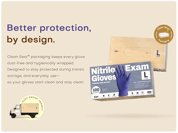 Clean Seal packaging keeps glove dust-free and hygienically wrapped protected during transit storage