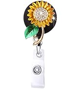HASFINE Bling Crystal Badge Holder Reel Retractable Handmade Cute Rhinestone Sunflower ID Name Ba...