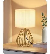 GOEBLESON Gold Table Lamp with Pleated Lampshade, 12.6" Small Bedside Lamp | 2700K LED Bulb Inclu...