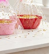 SUNCOLOR Small Woven Red Gift Basket Set With Cut Paper Shred Filler, Pull Bow and Cellophane Bag...