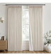 Topfinel Oatmeal Blackout Pinch Pleated Curtains 84 Inch Long 2 Panels Set, Flax Linen Bedroom Cu...