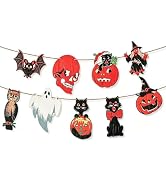 Vintage Halloween Decor Wooden Banner - Retro Halloween Decorations | Garland 6.56ft 9 Pcs - Spoo...