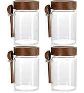 MOLADRI 4 Pack 15 oz/450 ml Glass Storage Canister with Airtight Wooden Lid, Clear Small Decorati...