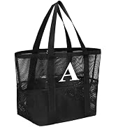 wanchel Personalized Mesh Beach Bag for Women - Waterproof Initial Tote Bag for Family Travel, To...