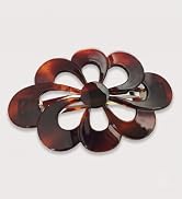 Parcelona French Wide Flower 4" Medium Tortoise Shell Celluloid Hair Barrette Clips Non Slip Wome...