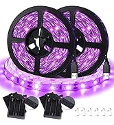 16.4Ft LED Black Light Strip, USB & Battery Operated Adhesive Blacklight Strip Fixture for Hallow...