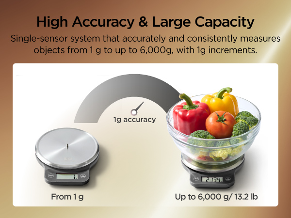 Digital food scale with 1 g precision and 6000 g capacity, ideal for weighing ingredients,vegetables
