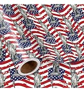 LeZakaa 4th of July Wrapping Paper Roll, American Flag & Statue of Liberty Design, Mini Roll, for...
