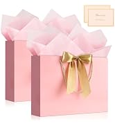 YoungTree Pink Gift Bags with Handles, 13" Medium Gift Bag with 4 Tissue Paper and 2 Card, 2 Pcs ...