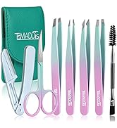 TsMADDTs Eyebrow Tweezer Set, 7 Pcs Tweezers Set for Women, Precision Tweezer for Eyebrows with C...
