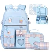 ACESAK Girls Backpack - Bento Box with Insulated Lunch Bag Pencil Case & Utensils Set for Kids, 6...
