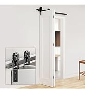 AWDIA 48" Bifold Barn Door Hardware Kit for 2 Doors, Black Track and Top Mounted Heavy Duty Rolle...