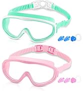 COOLOO Kids Swim Goggles for Age 3-15, 2 Pack Kids Goggles for Swimming with Nose Cover, No Leaki...