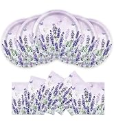 40Pcs Purple Party Lavender Paper Plates & Napkins-Watercolor Floral Cake Dessert Tableware Butte...
