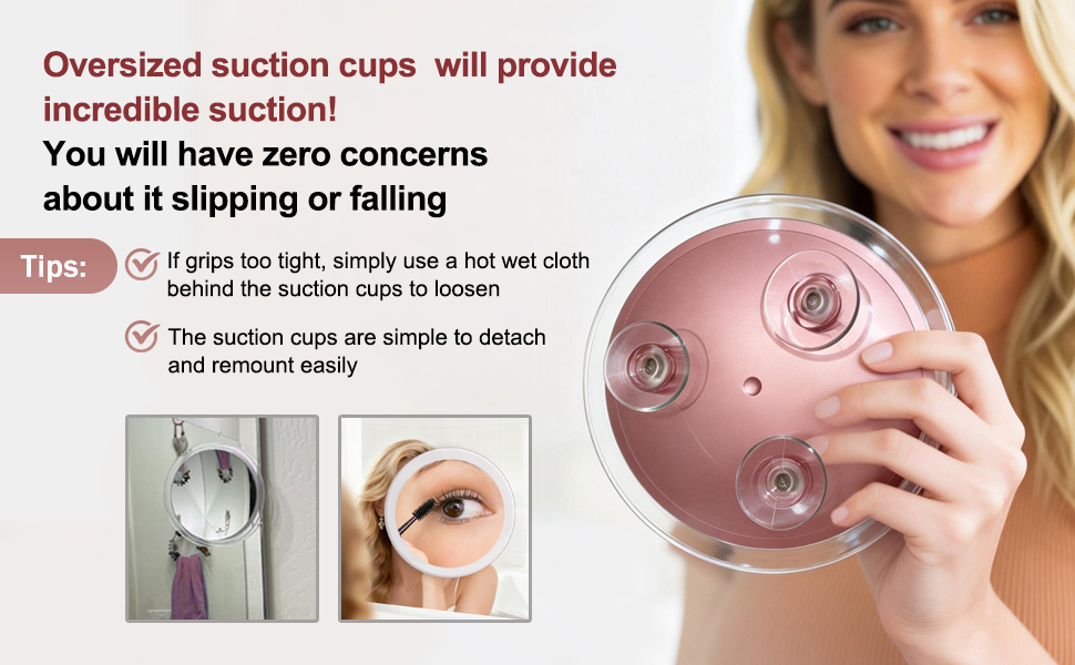 Oversized suction cups mirror with 10X magnification