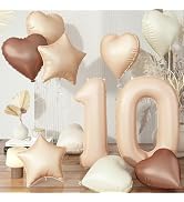 40 Inch Number 10 Balloon Decor, Cream Retro Apricot Brown Foil Neutral Heart 10 Balloons with Ta...