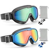 Aegend 2PCS Swim Goggles with Fabric Strap, Kids Swimming Goggles Wide View No Leaking Pool Goggl...