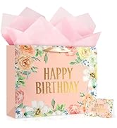 JMANNI Large Happy Birthday Gift Bag with Tissue Papers and Greeting Card,Portable Paper Gift Bag...