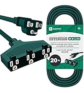 ELECTERY 20 Ft Green Extension Cord with 3 Electrical Power Outlets - 16/3 SJTW Grounded Plug - M...