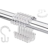 Resze 12 PCS Clear Plastic Double Shower Curtain Hooks, Multi-Functional Rings for Bathroom Showe...