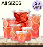 16 oz Clear Plastic Cups with Strawless-Sip-Lids, 25 Sets Disposable Cups Plastic Iced Coffee Cup...