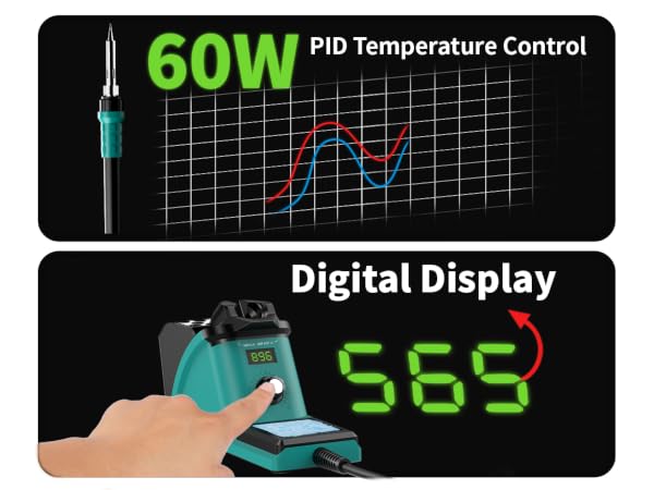 The 926-III 60W Green Soldering Station features PID temperature control, a digital display screen