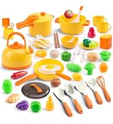 56Pcs Mini Play Kitchen Accessories for Kids, Pretend Cooking Playset with Cookware, Tableware & ...