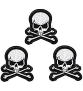 U-Sky Sew or Iron on Patches, 3pcs Cross Bone Skull Head Iron Patches for Jacket, White Embroider...