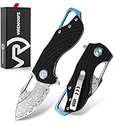 VR VIRENKNIFE Damascus Steel Folding Pocket Knife G10 Handle Small Mini EDC Knife with Pocket Cli...